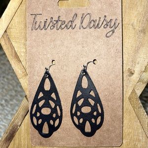 Genuine Leather black teardrop earrings